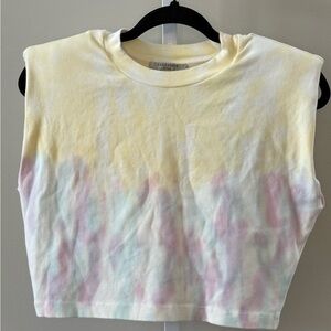 All Saints Tie Dye Cropped Muscle Tank Top Yellow Lilac Pastel Size S